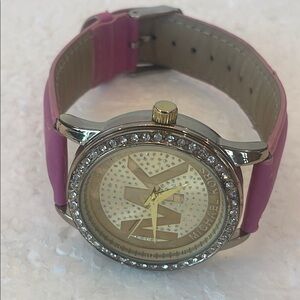 Michael Kors Gold Watch crystals pink leather band ladies